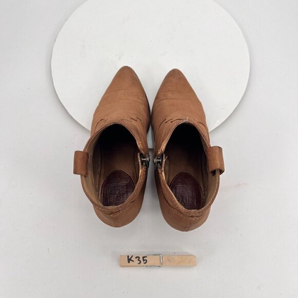 Frye Reina Women Size 5.5M Brown Cognac Suede Side Zip Heel Block Ankle Boot - Picture 13 of 16